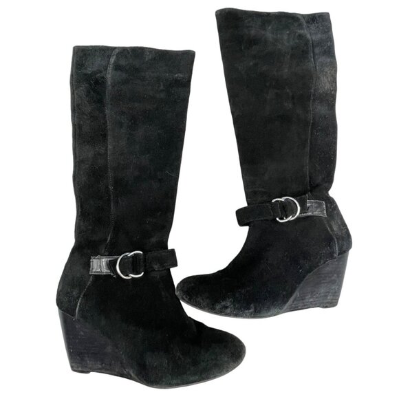 BCBGeneration suede 3" wedge knee high boots black side zip size 8.5 B READ - Picture 1 of 9